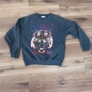 Anine Bing Gray Crewneck Sweater with Tiger Graphic